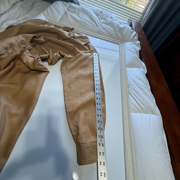 Vintage YSL Rive Gauche Tan Raw Silk Shirt Dress FR 42 US 8/10 - Picture 13 of 14